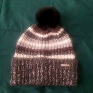 Michael Kors Black and White Knit Beanie hat with pom pom accent